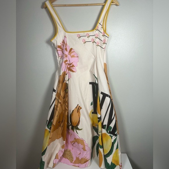 Anthropologie Maeve Lemon Floral Sleeveless Notched Square-Neck Midi Dress - Picture 3 of 15